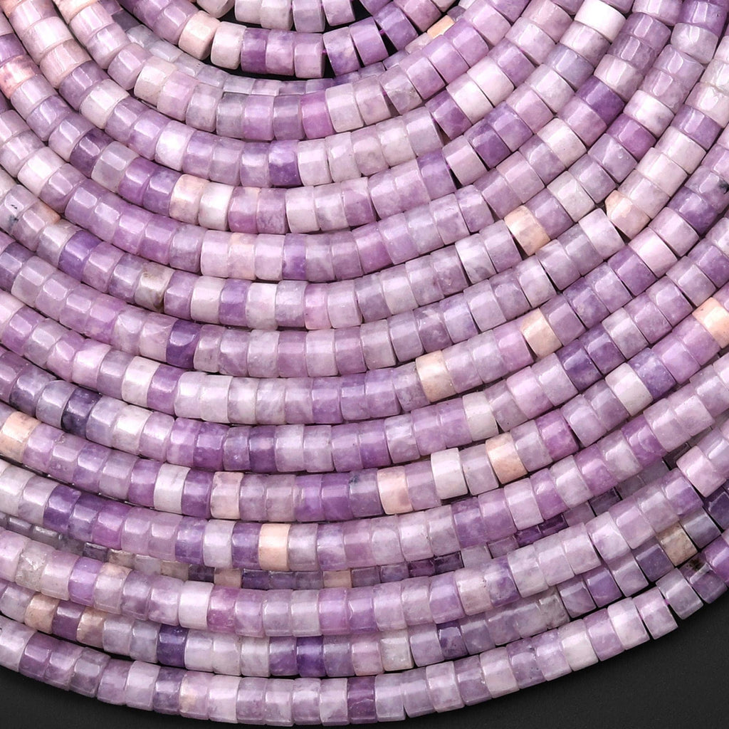 Natural Soft Lilac Purple Lepidolite 4mm Heishi Rondelle Beads 15.5" Strand