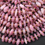 Natural Madagascar Mauve Pink Rose Quartz Freeform Pebble Rondelle Beads Center Drilled Gemstone 15.5" Strand