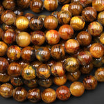 AAA Large Hole Beads 3mm Drill Natural Golden Pietersite 11mm 12mm Round Beads 8" Strand