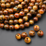 AAA Large Hole Beads 3mm Drill Natural Golden Pietersite 11mm 12mm Round Beads 8" Strand