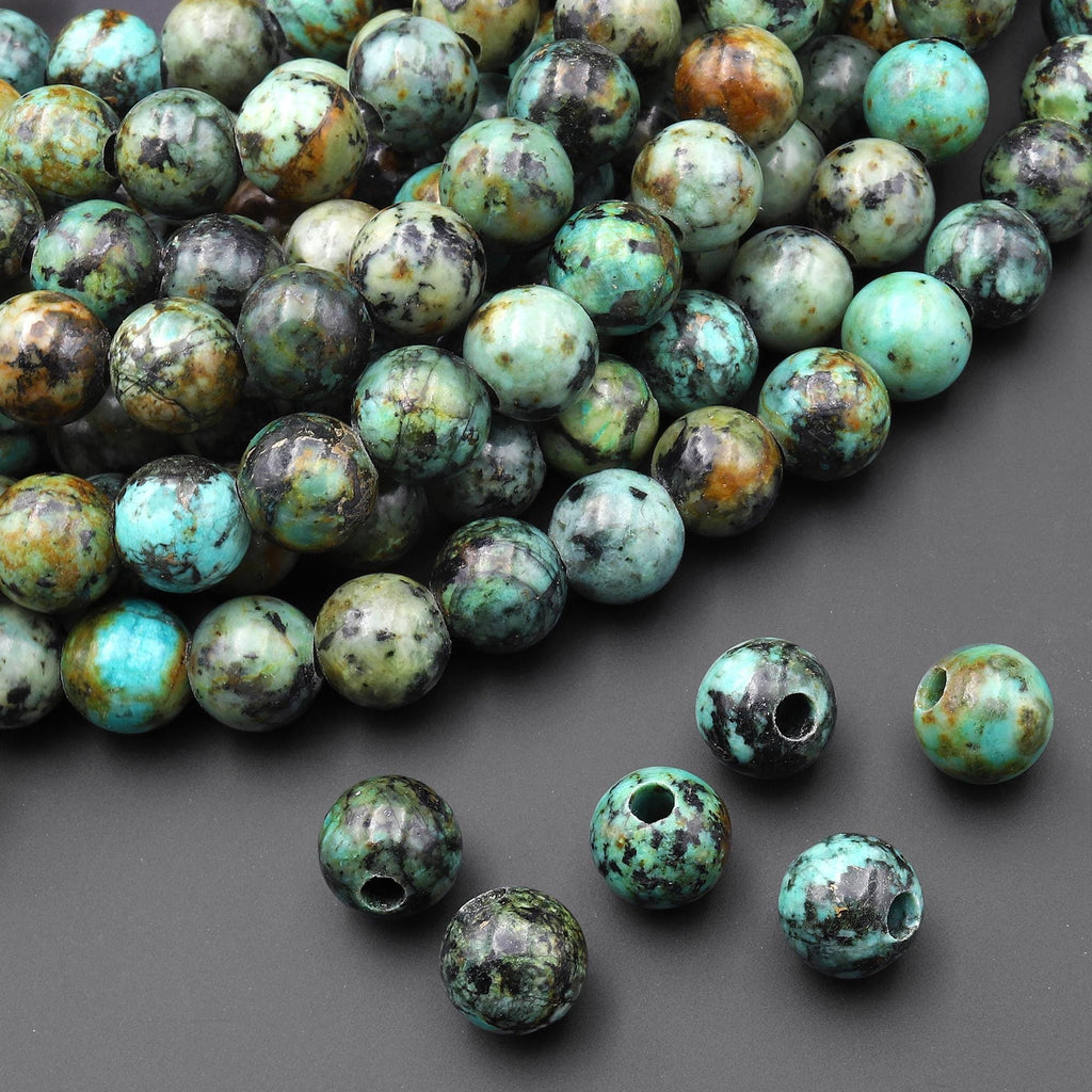 Large Hole Beads 3mm Drill Natural African Turquoise 10mm Round Beads 8" Strand