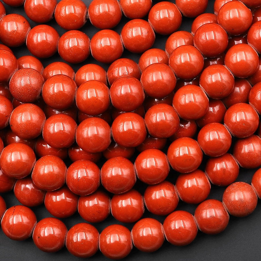 Large Hole Beads 3mm Drill AAA Natural Red Jasper 10mm Round Beads 8" Strand