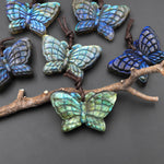 AAA Hand Carved Natural Labradorite Butterfly Pendant 3D