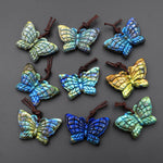 AAA Hand Carved Natural Labradorite Butterfly Pendant 3D