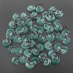 Hand Carved Natural Blue Green Guatemalan Jade Star and Moon Earrings Matched Gemstone Bead Pair