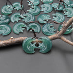 Hand Carved Natural Blue Green Guatemalan Jade Star and Moon Earrings Matched Gemstone Bead Pair