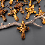 AAA Hand Carved Natural Golden Tiger's Eye Rose Cross Pendant Top Side Drilled Gemstone