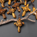 AAA Hand Carved Natural Golden Tiger's Eye Rose Cross Pendant Top Side Drilled Gemstone