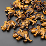 AAA Hand Carved Natural Tiger's Eye Triceratops Dinosaurs Pendant Gemstone Focal Bead