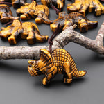 AAA Hand Carved Natural Tiger's Eye Triceratops Dinosaurs Pendant Gemstone Focal Bead