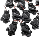 Hand Carved Natural Black Obsidian Owl Pendant Gemstone Animal Bead