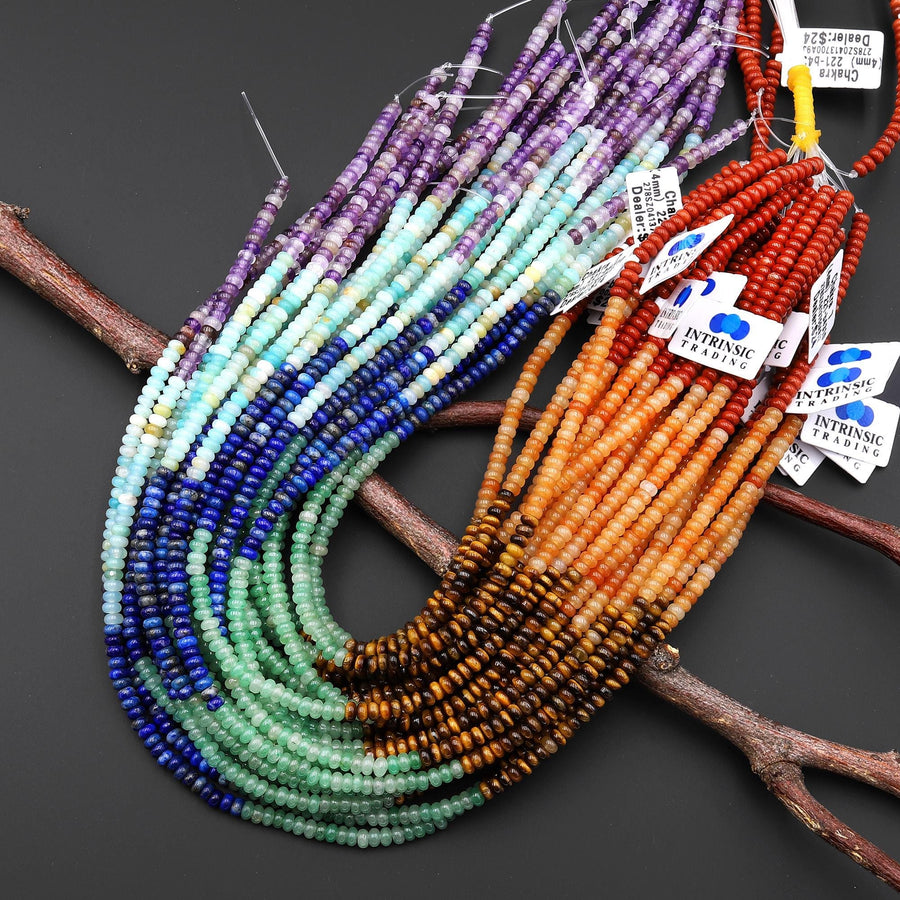 Natural Chakra Beads 4mm 6mm Rondelle Gemstone Amethyst Amazonite Lapis Green Tiger's Eye Orange Aventurine Red Jasper 15.5" Strand
