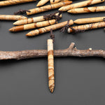 Natural Picture Jasper Thin Long Spike Top Side Drilled Pendant - Earth Tone Wands of Grounding Energy