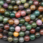AAA Large Hole Beads 2mm 3mm Drill Natural Indian Agate 8mm 10mm Round Beads 8" Strand