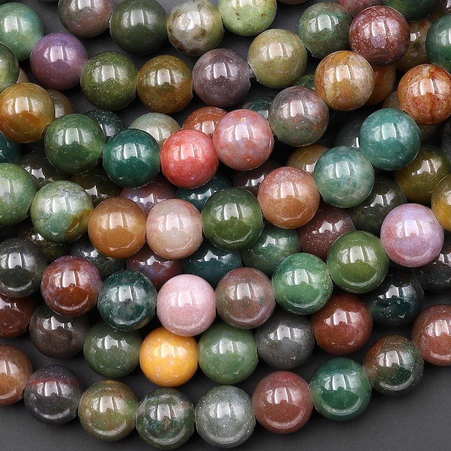 AAA Large Hole Beads 2mm 3mm Drill Natural Indian Agate 8mm 10mm Round Beads 8" Strand