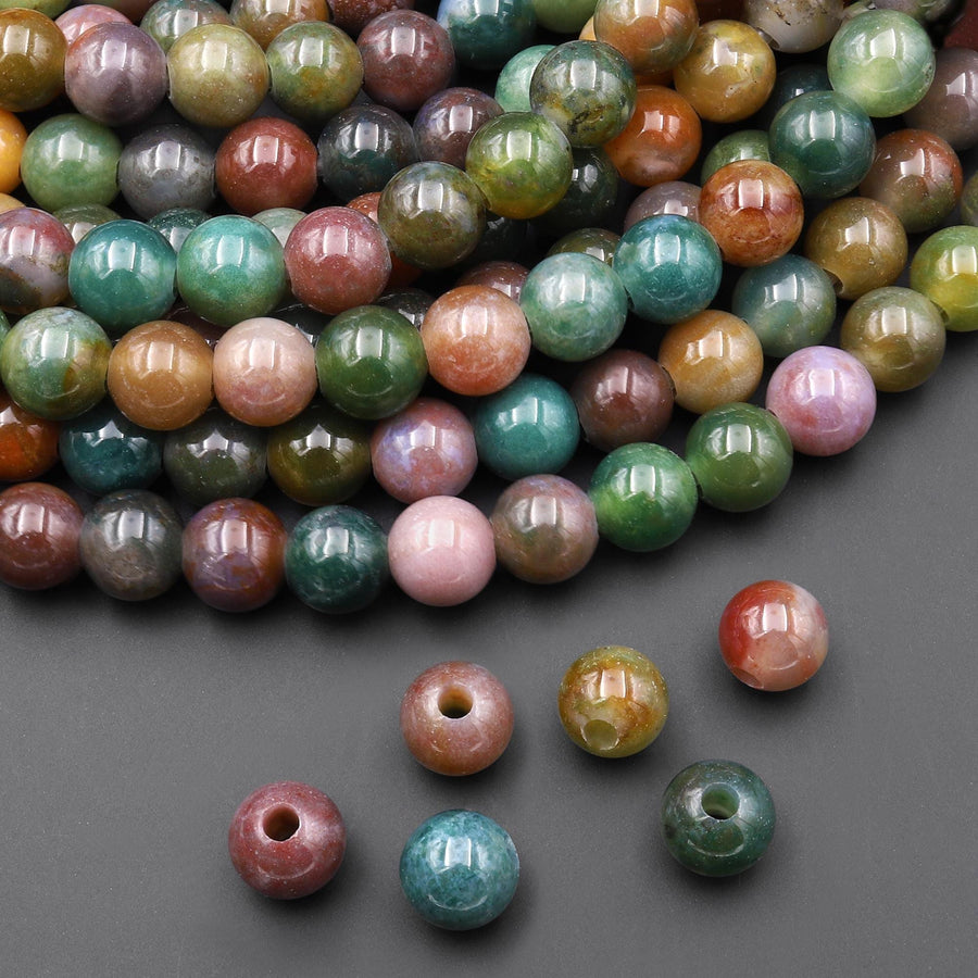 AAA Large Hole Beads 2mm 3mm Drill Natural Indian Agate 8mm 10mm Round Beads 8" Strand