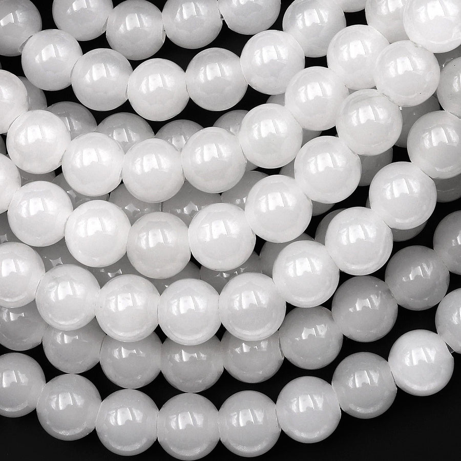 AAA Large Hole Beads 2mm 3mm Drill Natural Pristine White Ice Mountain Jade 8mm 10mm Round Beads 8" Strand