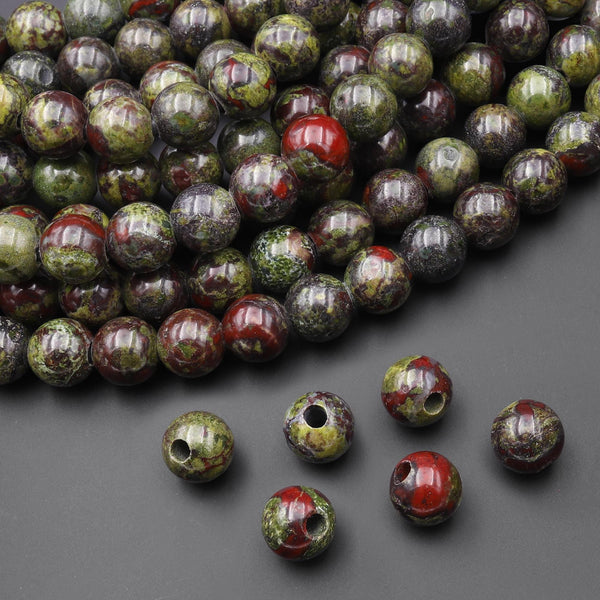 AAA Large Hole Beads 2mm 3mm Drill Natural Dragon Blood Jasper 8mm 10mm 12mm Round Beads 8" Strand