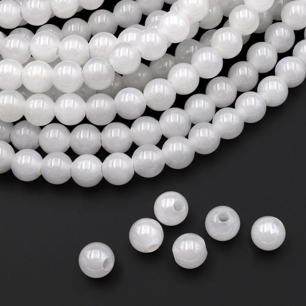 AAA Large Hole Beads 2mm 3mm Drill Natural Pristine White Ice Mountain Jade 8mm 10mm Round Beads 8" Strand