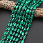 AAA Natural Green Malachite Smooth Cylinder Tube Beads 10x14mm 15.5" Strand