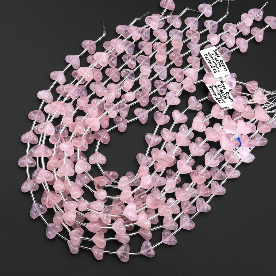 Natural Pink Rose Quartz 12mm Beads Gemstone Puffy Heart Vertically Drilled 15.5" Strand