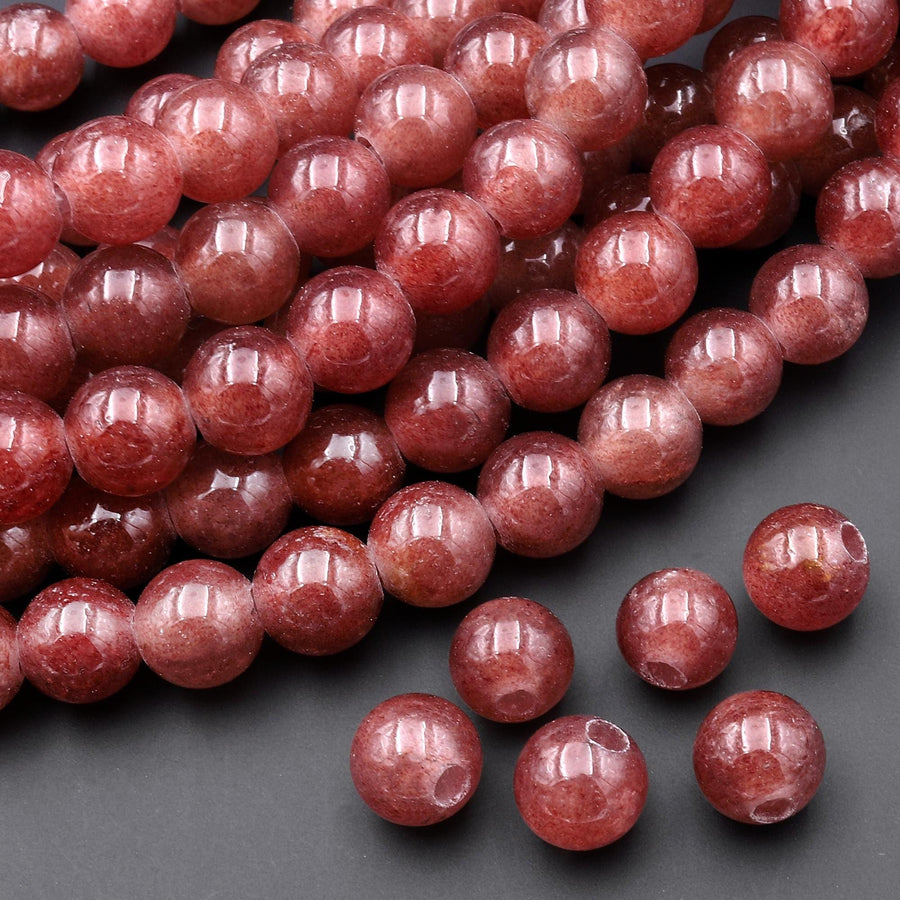 AAA Large Hole Beads 3mm Drill Natural Strawberry Quartz 10mm Round Beads 8" Strand