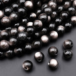 AAA Large Hole Beads 2mm 3mm Drill Natural Silver Obsidian 6mm 8mm 10mm 12mm Round Beads 8" Strand