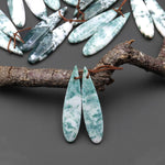 Natural Green Tree Agate Earring Pair Drilled Teardrop Cabochon Cab Pair Matched Gemstone Beads