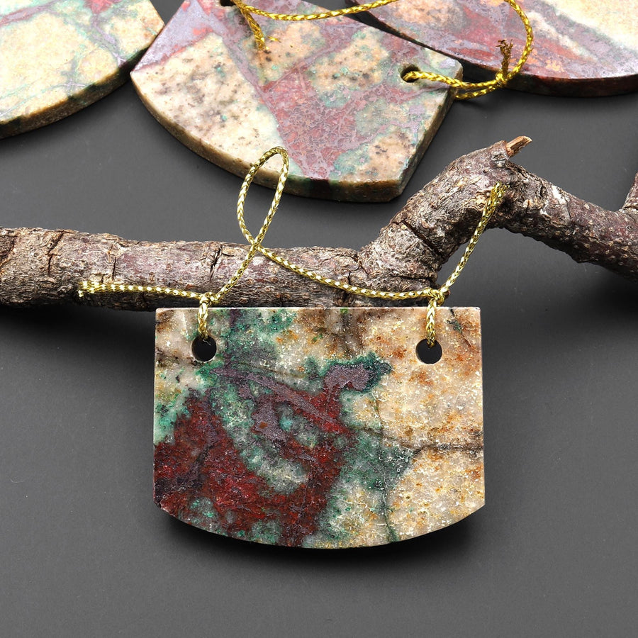 From the Old Arizona Copper Mine~ 2 Two Hole Pendant Natural Copper in Chrysocolla Flat Rectangle Locket Saddle Shape