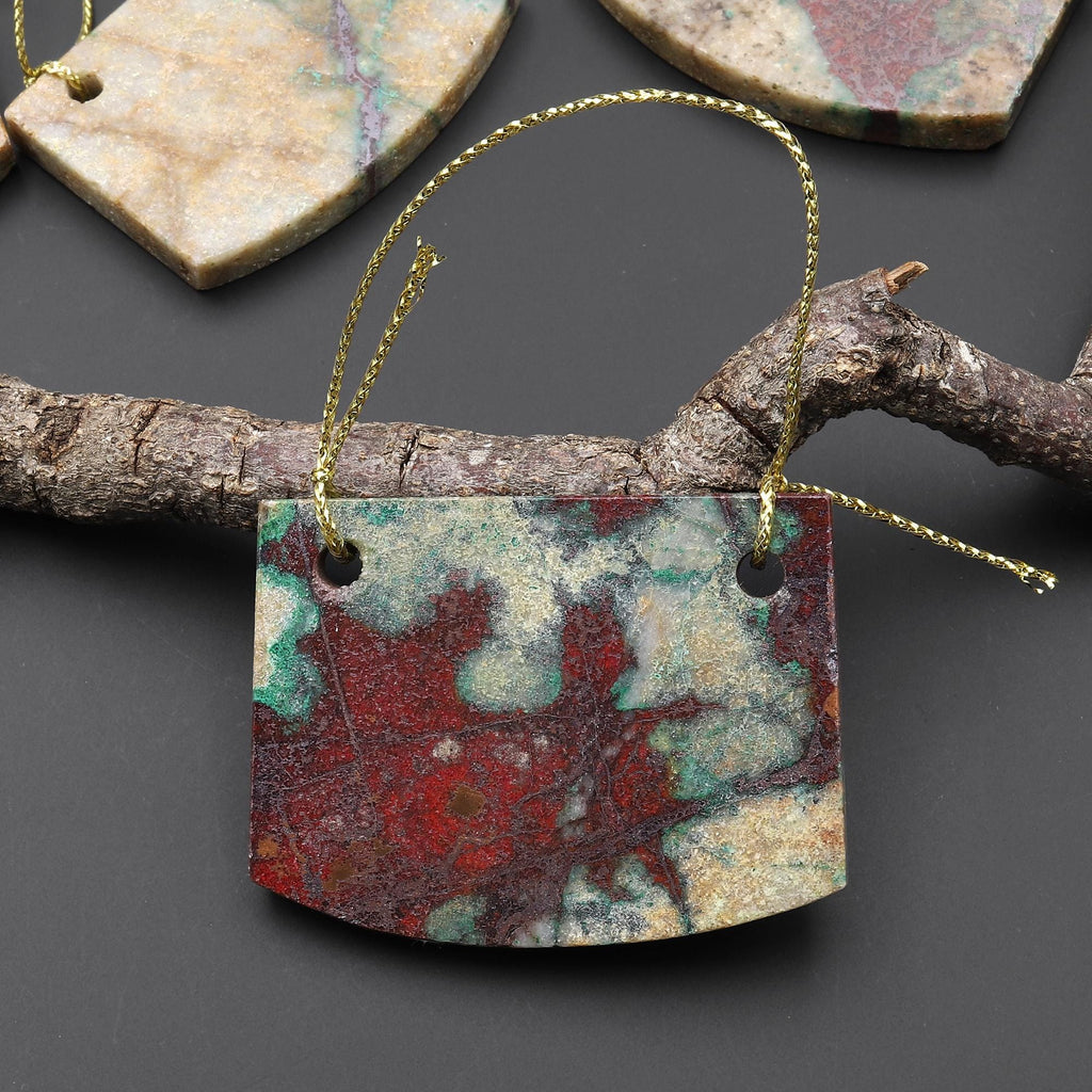 From the Old Arizona Copper Mine~ 2 Two Hole Pendant Natural Copper in Chrysocolla Flat Rectangle Locket Saddle Shape A1