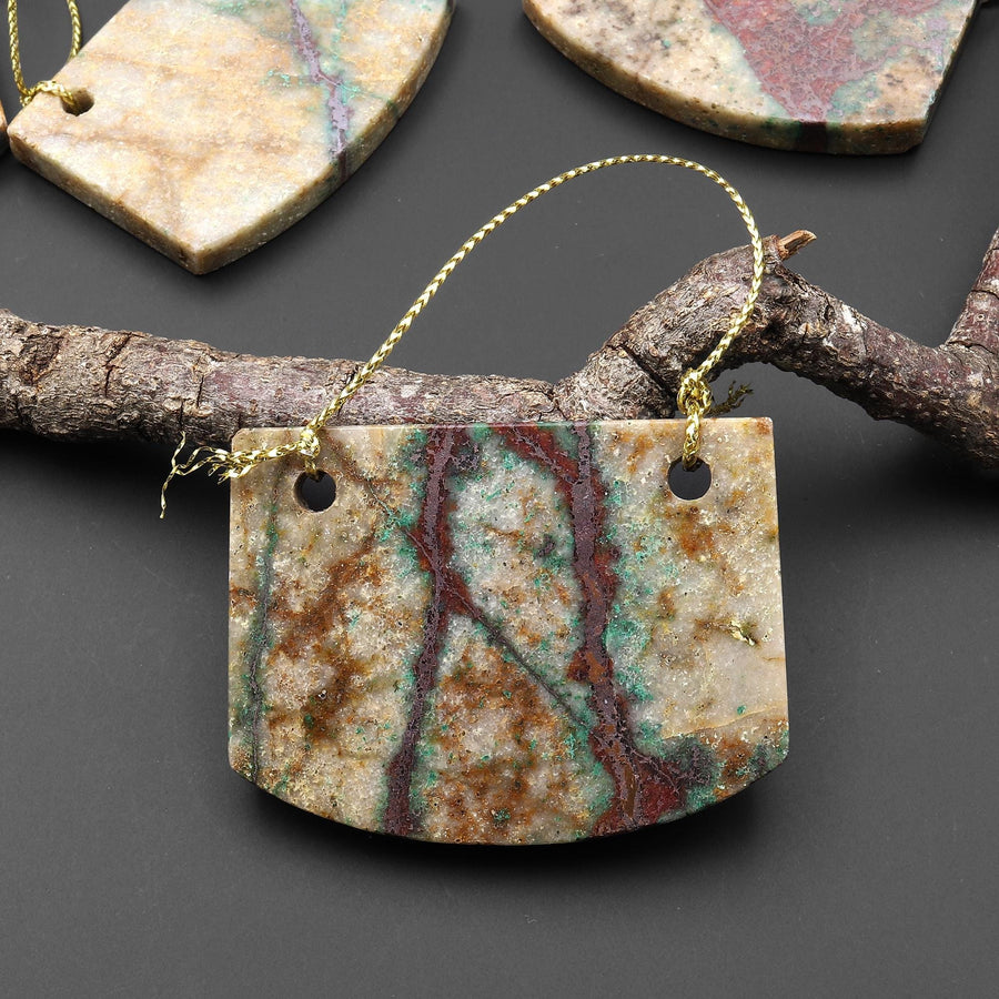 From the Old Arizona Copper Mine~ 2 Two Hole Pendant Natural Copper in Chrysocolla Flat Rectangle Locket Saddle Shape A2