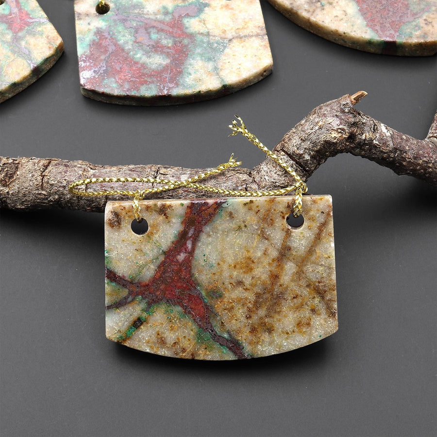 From the Old Arizona Copper Mine~ 2 Two Hole Pendant Natural Copper in Chrysocolla Flat Rectangle Locket Saddle Shape A4