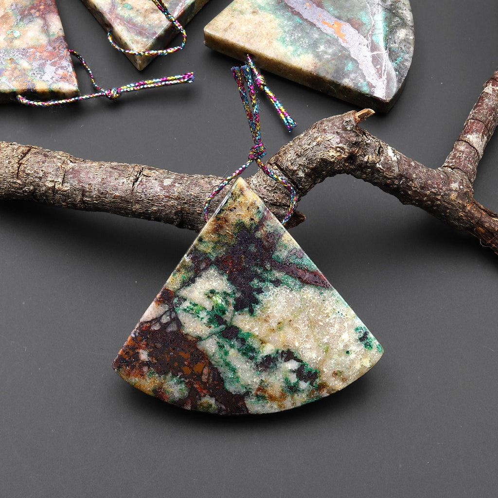 From the Old Arizona Copper Mine~ Natural Copper in Chrysocolla Crescent Triangle Fan Top Side Drilled Pendant A3