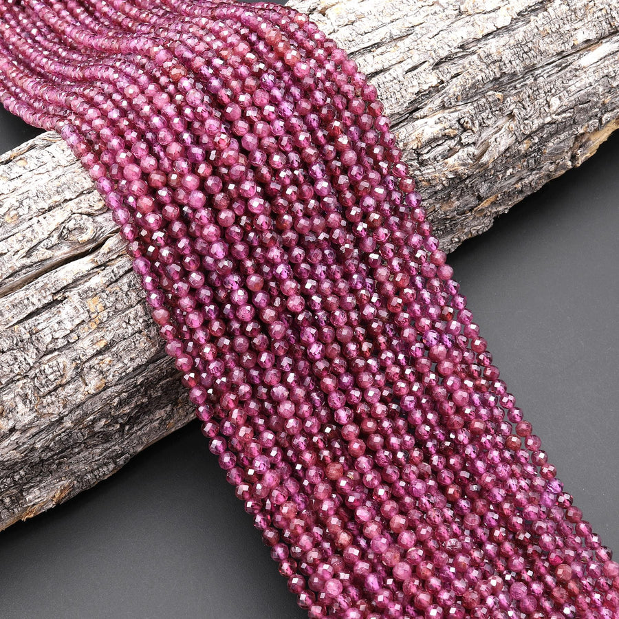AAA Faceted Natural Raspberry Rhodolite Garnet 4mm Round Reddish Purple Gemstone Beads 15.5" Strand