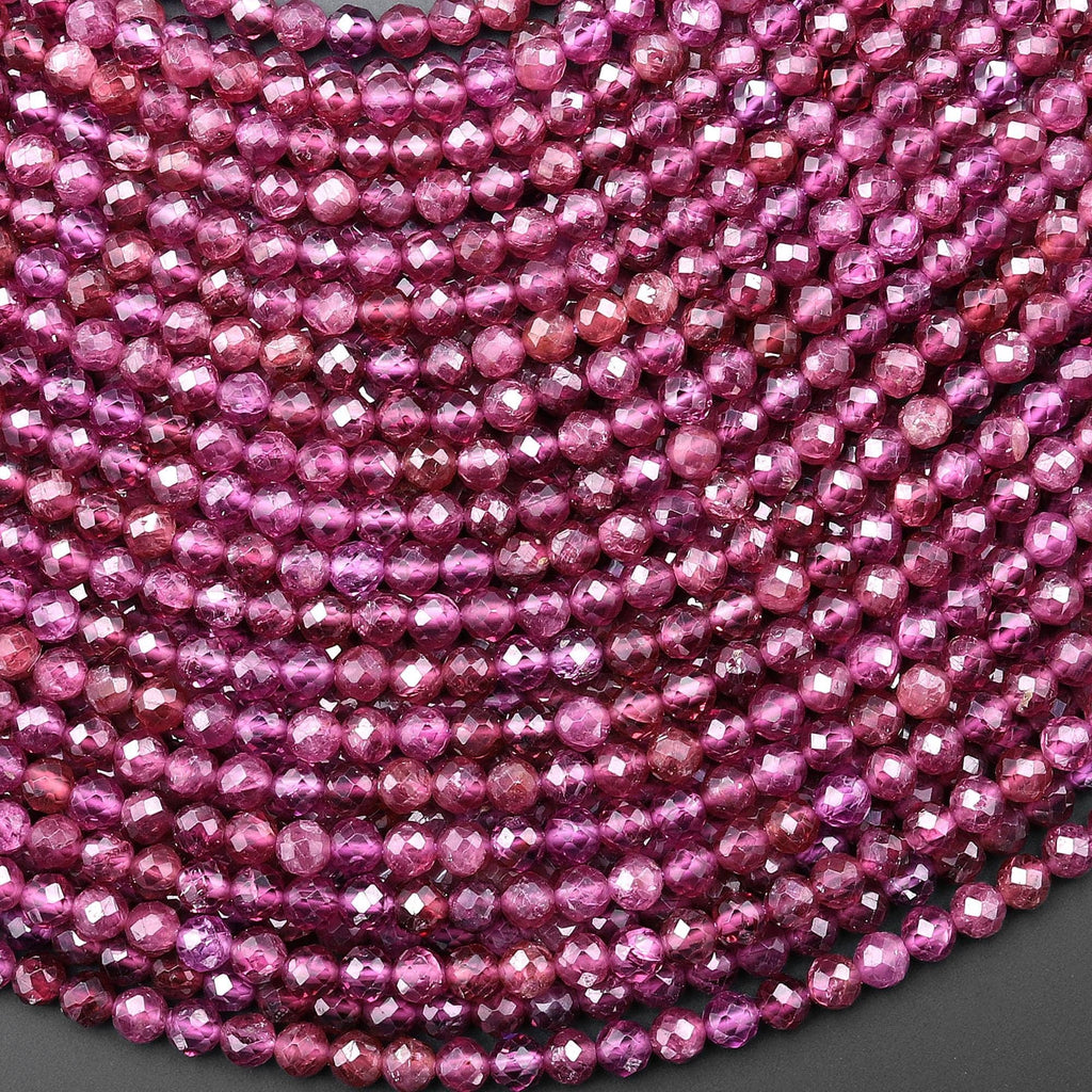 AAA Faceted Natural Raspberry Rhodolite Garnet 4mm Round Reddish Purple Gemstone Beads 15.5" Strand