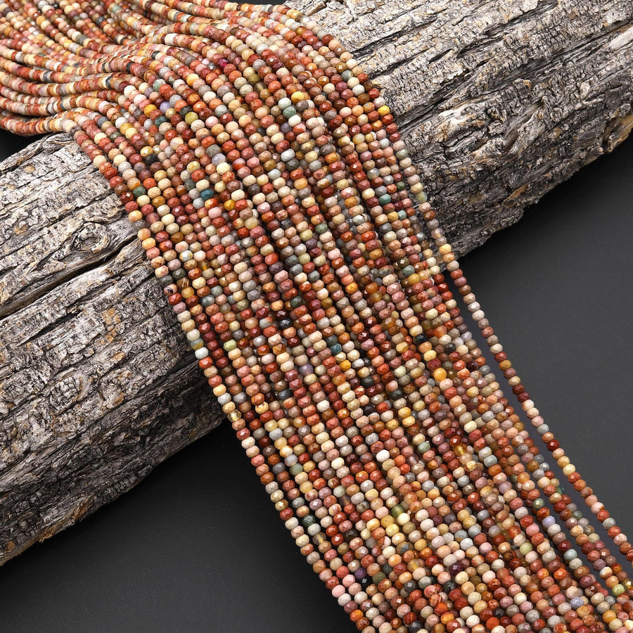 Faceted Natural Alashan Agate 3mm Rondelle Beads Micro Diamond Cut Gemstone 15.5" Strand