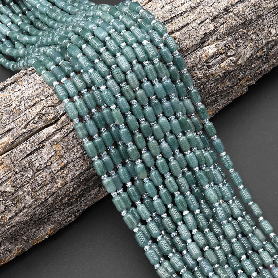 AAA Small Natural Guatemalan Jade Smooth Tube Barrel Beads 5x8mm 15.5" Strand