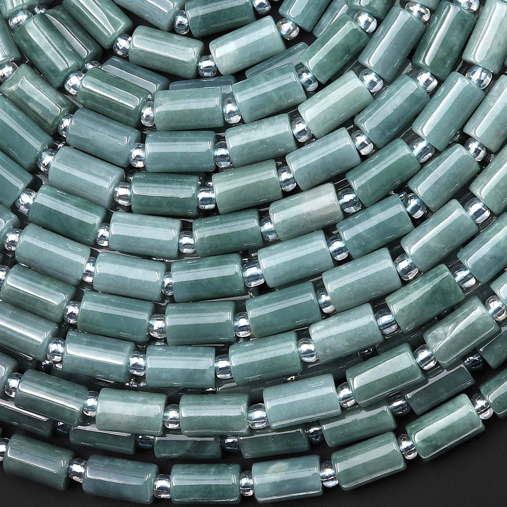 AAA Natural Guatemalan Jade Smooth Tube Beads 5x8mm 15.5" Strand