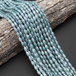 AAA Small Natural Guatemalan Jade Smooth Drum Barrel Rice Beads 15.5" Strand