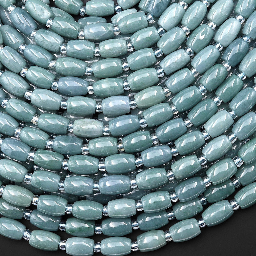 AAA Small Natural Guatemalan Jade Smooth Drum Barrel Rice Beads 15.5" Strand