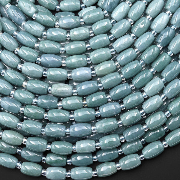 AAA Small Natural Guatemalan Jade Smooth Drum Barrel Rice Beads 15.5" Strand