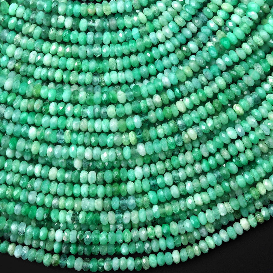 AAA Real Genuine Faceted Natural Green Emerald Gemstone 3mm 4mm Thin Rondelle Gemstone May Birthstone 15.5" Strand