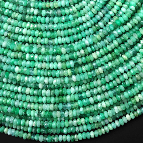 AAA Real Genuine Faceted Natural Green Emerald Gemstone 3mm 4mm Thin Rondelle Gemstone May Birthstone 15.5" Strand