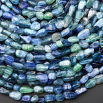 Natural Bicolor Silvery Teal Blue Green Kyanite Freeform Pebble Nugget Beads 15.5" Strand