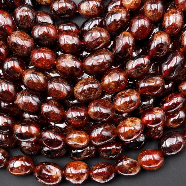 Natural Brown Hessonite Garnet Freeform Rounded Pebble Nugget Beads Gemstone 15.5" Strand