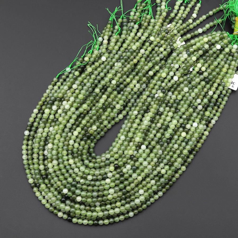 Real Genuine Natural Green Russian Siberian Jade Smooth 4mm Round Beads 15.5" Strand