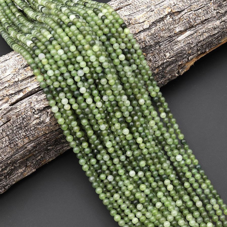 Real Genuine Natural Green Russian Siberian Jade Smooth 4mm Round Beads 15.5" Strand