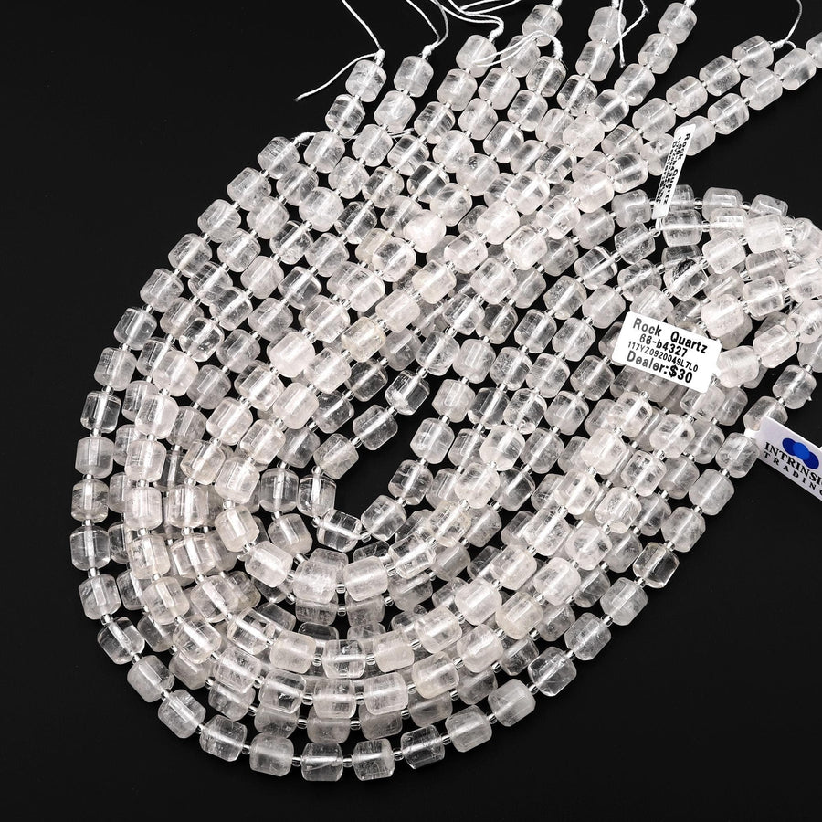 AAA Natural Rock Quartz Smooth Barrel Drum Tube 9mm 10mm Beads 15.5" Strand