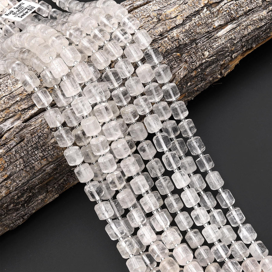AAA Natural Rock Quartz Smooth Barrel Drum Tube 9mm 10mm Beads 15.5" Strand
