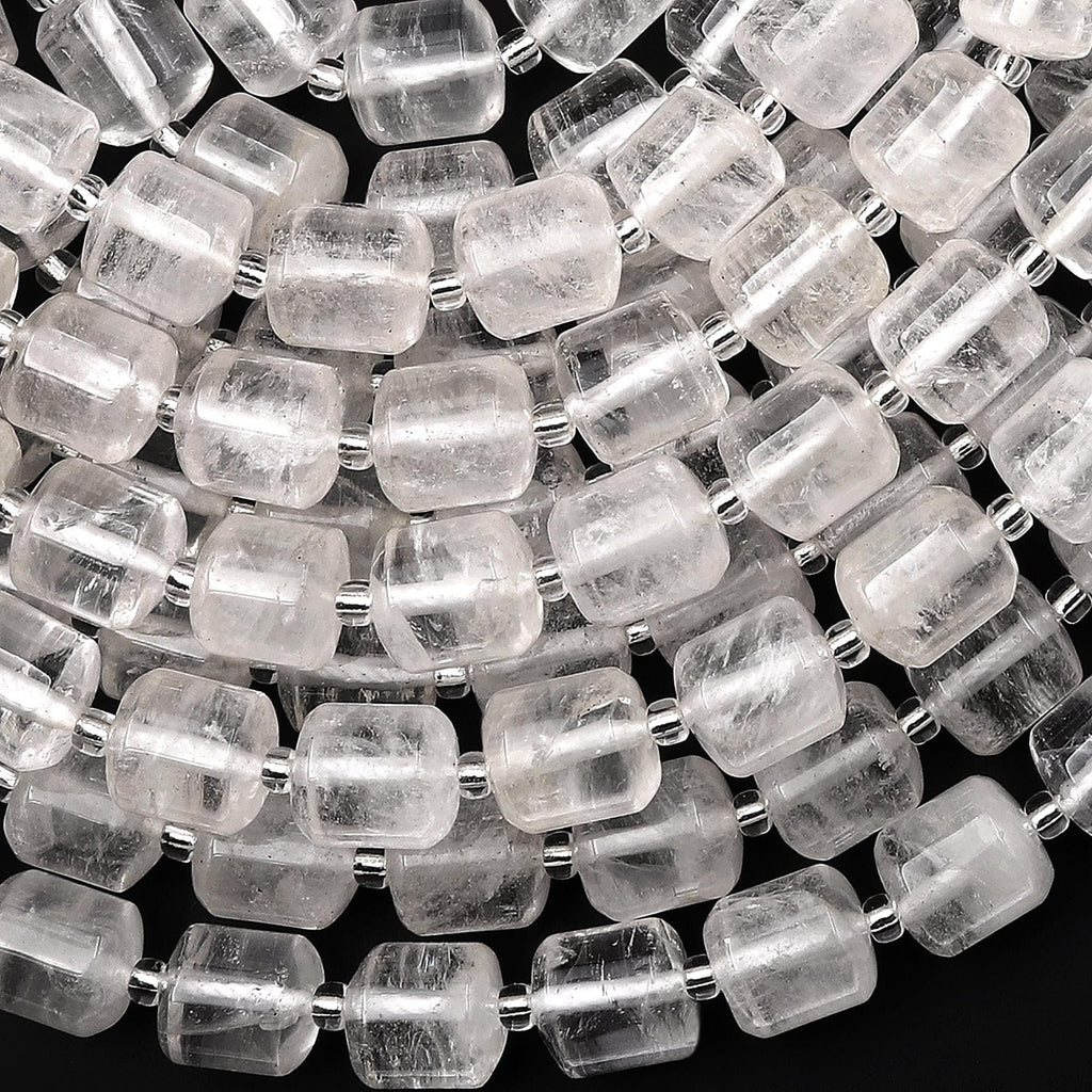 AAA Natural Rock Quartz Smooth Barrel Drum Tube 9mm 10mm Beads 15.5" Strand